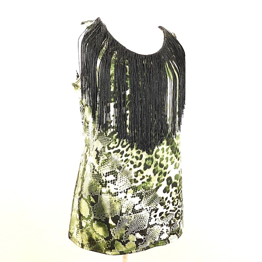 Notations Womens Small Tank Top Green Animal Print